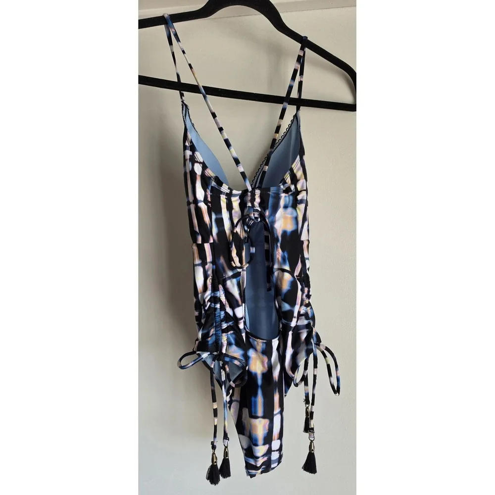 NWT Lucky Brand Women XS Plaid V-Neck Swimsuit One Piece Multicolor Resort Swim